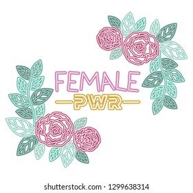 female power label with roses icons
