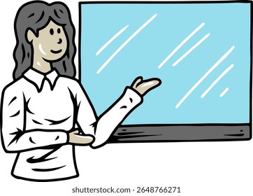 Female Presenter Next to Blank Screen
