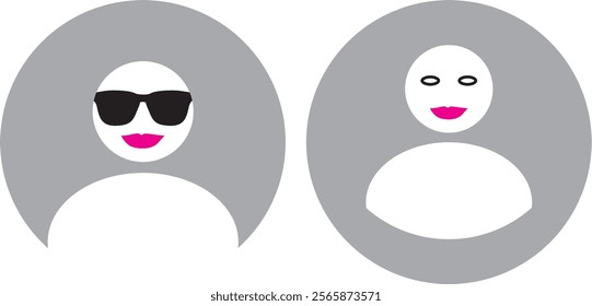 Female pretty red lips and sunglasses. Lips and glasses, woman face icon