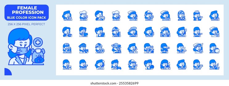 Female Profession Blue Icons Pack, Contain Such Icons as teacher, Businesswoman,Babysitter and more