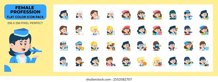 Female Profession Flat Icons Pack, Contain Such Icons as teacher, Businesswoman,Babysitter and more