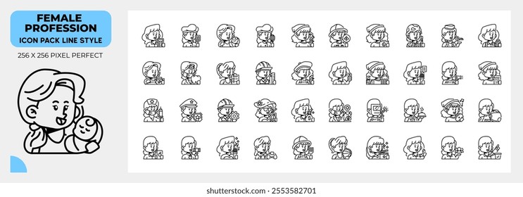 Female Profession Line Icons Pack, Contain Such Icons as teacher, Businesswoman,Babysitter and more