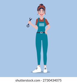 Ilustração de arte vetorial mecânica da profissão feminina