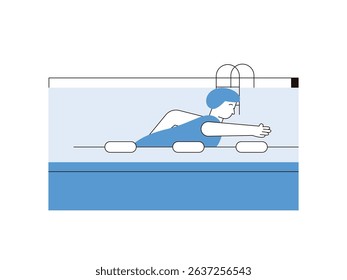 A female professional athlete is practicing swimming hard, trying to win the championship. Character design. Vector flat illustration