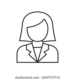 Female Professional Avatar Line Icon. Businesswoman, Corporate Identity, And Career Representation Outline Symbol. Editable Stroke. Isolated Vector Illustration.