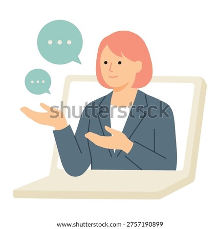 Female Professional Providing Online Support and Video Consultation Vector Illustration - Online Communication, Help Desk, Remote Work Concept