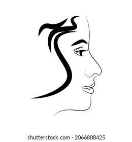 Female profile with abstract Waves.Vector logo template. Isolated icons.
