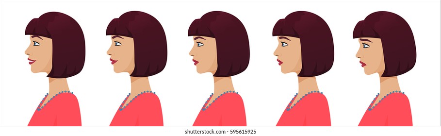 Female profile avatar expressions set. Woman facial profile emotions from sadness to happiness