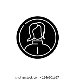 Female profile black icon, vector sign on isolated background. Female profile concept symbol, illustration 