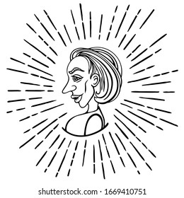 Female profile in doodle style. Feminism concept design. Vector sketch illustration for card, poster, modern design.
