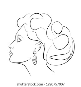 Female Profile Faces Contour Lines. The concept of a hairdresser, beauty salon, hairstyles for women. Black lines on white background vector illustration isolated