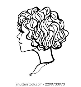 A female profile filled with beautiful lines. Vector illustration of a female profile, retro hairstyle