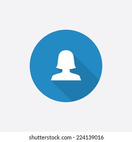 female profile Flat Blue Simple Icon with long shadow, isolated on white background  