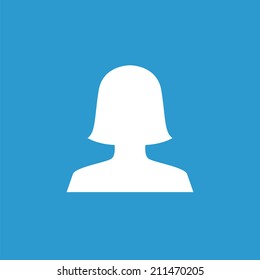 female profile icon, isolated, white on the blue background. Exclusive Symbols 