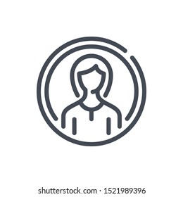Female profile image in circle line icon. User account picture vector outline sign.
