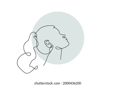 Female profile with long hair gathered in a ponytail - women hairstyles, haircut concept - one line vector
