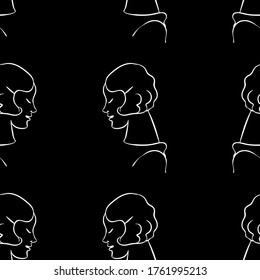 female profile on black background vintage pattern