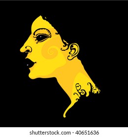 female profile on black background