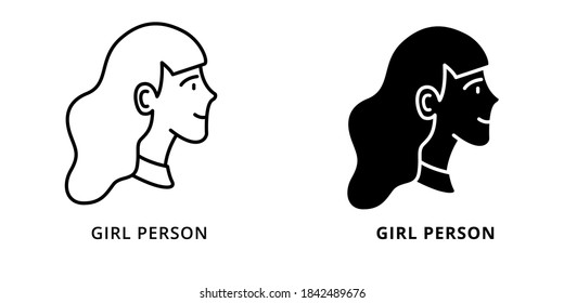 Female Profile Photo Silhouette Symbol Illustration. Woman Head Avatar Icon Line And Glyph Style. Pretty Girl Person Avatars Logo Vector. People Character User Profile
