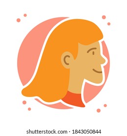 Female Profile Photo Symbol Illustration Sticker. Woman Head Avatar Icon Flat Style. Girl Teen Person Avatars Logo Vector. People Cartoon Character User Profile

