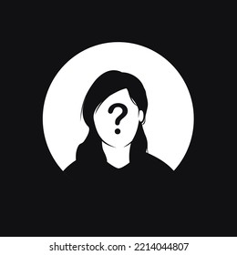 Perfil femenino con icono de pregunta. Persona desconocida. Ilustración del vector