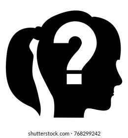 female profile with question symbol