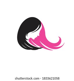Female Profil-Seitenansicht Gesicht im Schönheitssalon Haarstil Vektorgrafik-Logo-Design-Vorlage