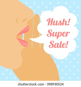 Female profile with speech bubble against a light blue background