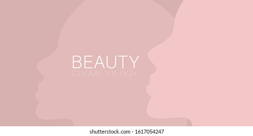 Female profiles. Vector template on the theme of beauty care