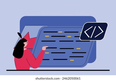 a female programmer or web developer is working to develop a website