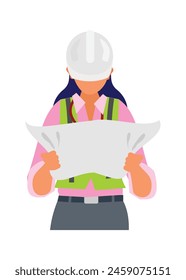Jefa de proyecto leyendo el borrador del documento. Ilustración plana simple
