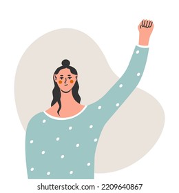 Female protester. Women demonstration, feminism. Woman rightss union, female power and solidarity. Flat vector illustration in trendy colors.