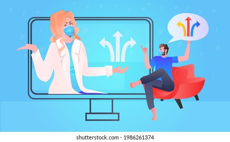 female psychologist solving psychological problem of male patient psychotherapeutic counseling psychotherapy