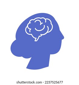 female psychology concept. Female head silhouette with brain illustration