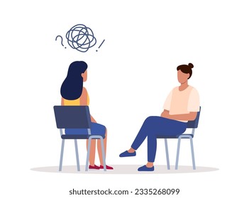 Female psychotherapist has an Individual session with her patient. Talk therapy concept. Vector illustration