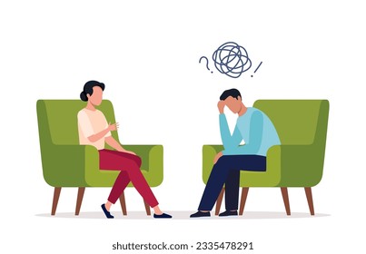 Female psychotherapist has an Individual session with her patient. Talk therapy concept. Vector illustration