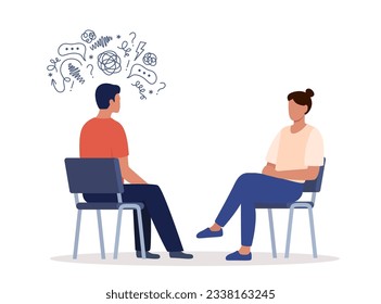 Female psychotherapist has an Individual session with her patient. Talk therapy concept. Vector illustration