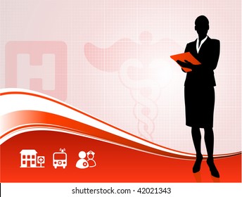 Female Public Speaker Silhouette On Medical Report Background