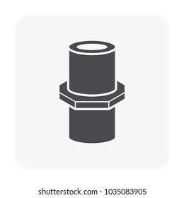 Female pvc plastic nipple threaded pipe fitting NPT vector icon. Consist screw both side. Part for connection pipe in pipeline system, plumbing, drainage, vent, waste, sewage and water supply.