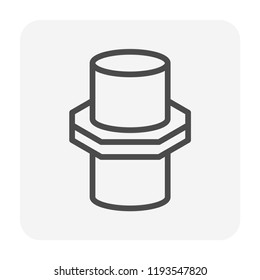 Female pvc plastic nipple threaded pipe fitting NPT vector icon. Consist screw both side. Part for connection pipe in pipeline system, plumbing, drainage, vent, waste, sewage and water supply.
