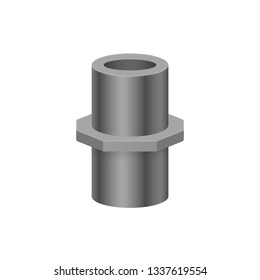 Female pvc plastic nipple threaded pipe fitting NPT vector icon. Consist screw both side. Part for connection pipe in pipeline system, plumbing, drainage, vent, waste, sewage and water supply.
