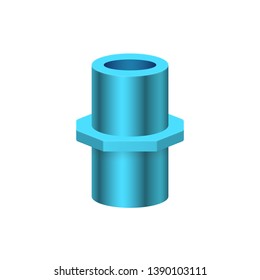 Female pvc plastic nipple threaded pipe fitting NPT vector icon. Consist screw both side. Part for connection pipe in pipeline system, plumbing, drainage, vent, waste, sewage and water supply.