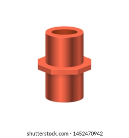 Female pvc plastic nipple threaded pipe fitting NPT vector icon. Consist screw both side. Part for connection pipe in pipeline system, plumbing, drainage, vent, waste, sewage and water supply.