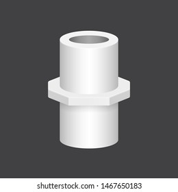 Female pvc plastic nipple threaded pipe fitting NPT vector icon. Consist screw both side. Part for connection pipe in pipeline system, plumbing, drainage, vent, waste, sewage and water supply.