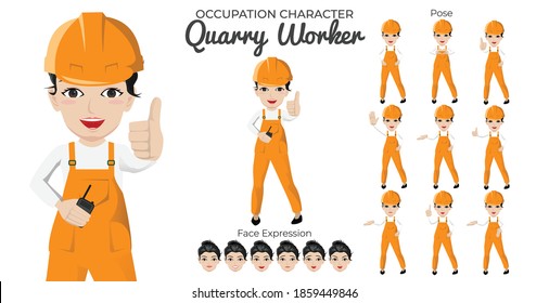 Female Quarry Worker Character Set with Variety of Pose and Face Expression