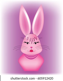 Female rabbit bust sketch colored in pink, on purple background