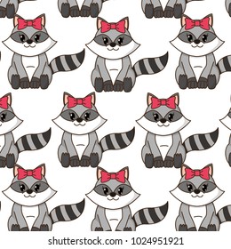 female raccoon cute animal with ribbon bow background