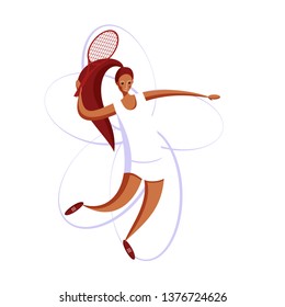 Female racket sport. The girl plays tennis. Women's tennis team. Sportswoman in modern flat design on a white background for the site.