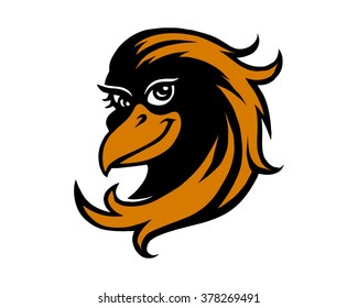 female raven crow head cartoon character mascot
