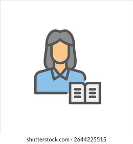 Female reader filled outline icon. reading color line illustration.